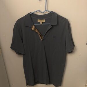 Handsome Authentic Burberry Brit Mens Polo Shirt W/Check Collar 100% Cotton SZ L